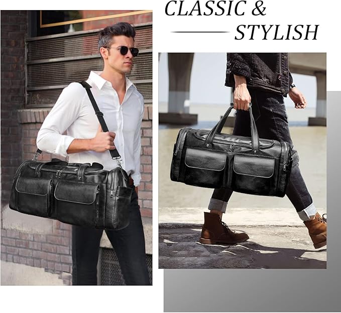 BOLOSTA Travel Duffel Bag for Men Women, Large PU Leather Carry on Duffle Bags for Traveling, Waterproof Overnight Weekender Duffel Bag with Shoe Compartment - Perfect for Daily Use/Birthday Gift