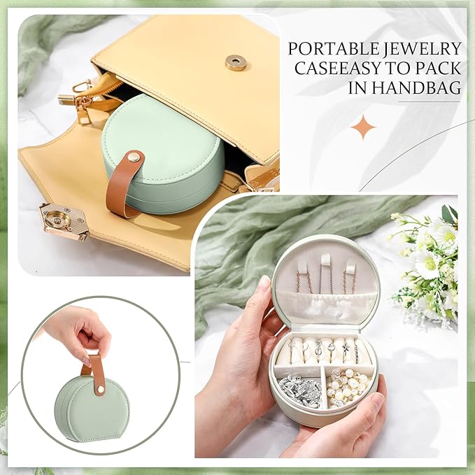 Weysat 24 Pack Travel Jewelry Case Mini Leather Bridesmaid Jewelry Gift Box Bulk Small Earring Storage Organizer (Green)