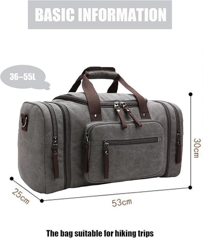 Duffle Bag for Travel,Overnight Weekend Gym Carry On Luggage Bag, 50L Travel Bag for Men Women, Expandable Spacious Travel Duffel Bag,Expandable spacious large capacity, Waterproof canvas (grey)
