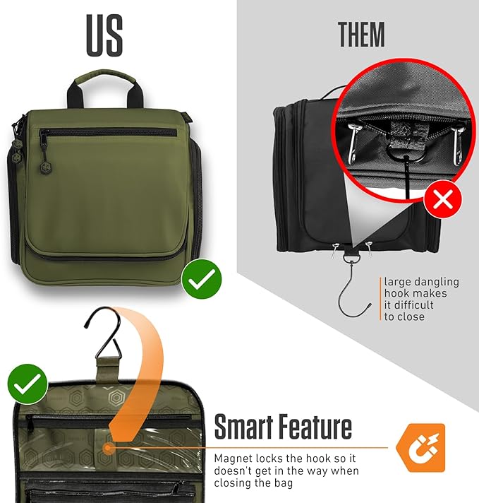 VENTURE 4TH Hanging Travel Toiletry Bag for Women & Men - Travel Organizer with Expandable Compartments & Removable Clear Pouch for Toiletries (Forest Green)