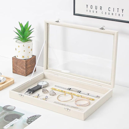 Coward Jewelry Organizer Box, Beige Velvet Blank Display Tray Case with Lid for Storage Necklaces Bracelets Rings Beads and Jewelry Accessories