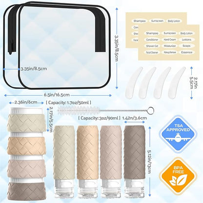 16 Pack Travel Bottles for Toiletries, TSA Approved Travel Size Toiletries Containers Set, BPA-Free Silicone Leak Proof Refillable Bottles Stackable Creams Jars Accessories Kit W/Clear Bag(Cream)