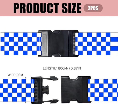 Nuxovilar Luggage Straps of 2 Set Blue White Checkered Pattern, 1.96x90.5 inches - Luggage Straps for Suitcases, Ideal for Sea Trips, Casual Trips, Daily Use