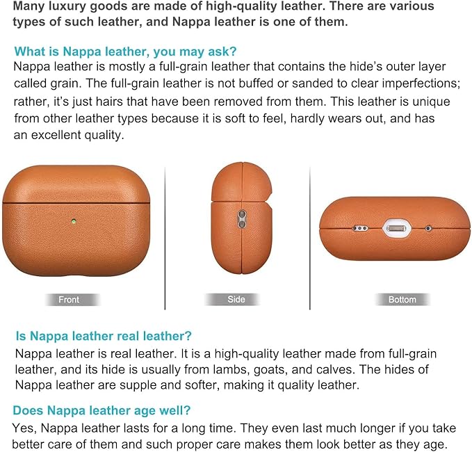 Leather Case Compatible with AirPods Pro 2nd Generation, Lopie Handmade Leather Case Cover, Protective Case Fully-Wrapped with Top Grain Leather (Not for AirPods Pro 1st Gen) - Black