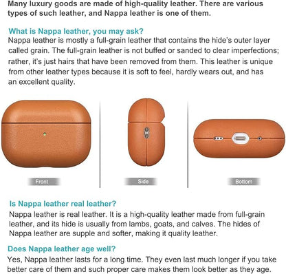 Leather Case Compatible with AirPods Pro 2nd Generation, Lopie Handmade Leather Case Cover, Protective Case Fully-Wrapped with Top Grain Leather (Not for AirPods Pro 1st Gen) - Black