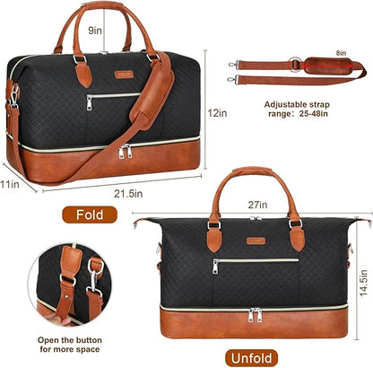 Weekender Bag for Women, Travel Duffel Bag Carry On Overnight Bag with Shoe Compartment Large Nylon Travel Weekend Tote Bag