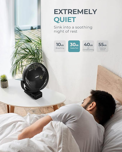 xasla 10000mAh Portable Clip on Fan, 8 inch Rechargeable Battery Operated, 24 Hours Work Time, Quiet USB 4 Speeds Personal, Ideal for Outdoor Camping Golf Cart Home Office Black