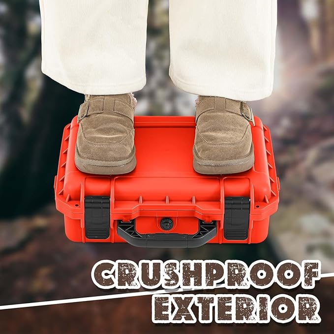 1 Pcs 8.5 x 6.5 x 3.7 Inch Waterproof Hard Case with DIY Customizable Foam Insert Portable Protective Case with Knife for Camera Drones Equipments Tools Test Instruments (Reddish Orange)