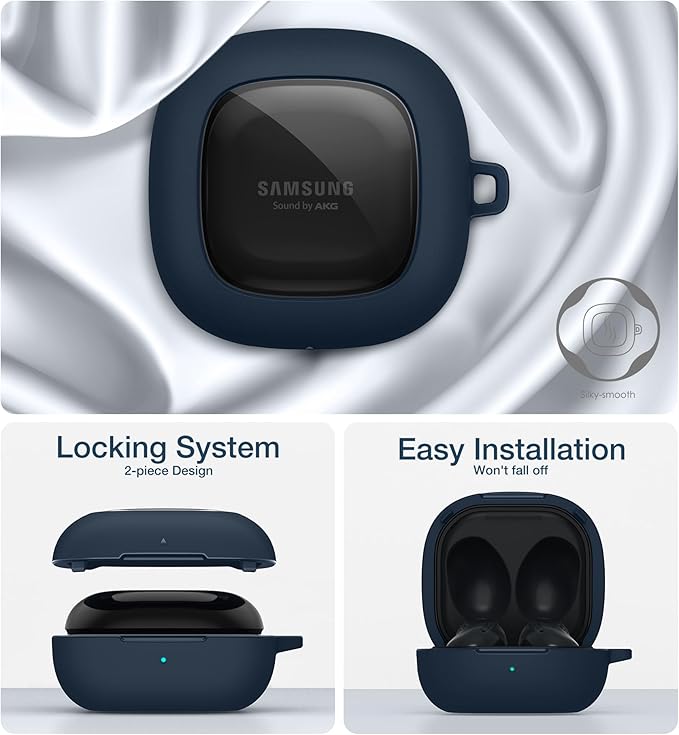 SURITCH Protective Case for Samsung Galaxy Buds FE(2023)/Buds 2 Pro(2022)/Buds 2(2021)/Buds Pro(2021)Buds Live(2020), Shockproof Sturdy Earbuds Cover for Charging Case with Heavy-Duty Carabiner, Blue