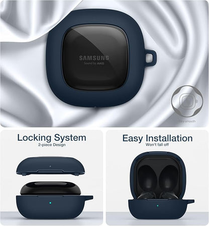 SURITCH Protective Case for Samsung Galaxy Buds FE(2023)/Buds 2 Pro(2022)/Buds 2(2021)/Buds Pro(2021)Buds Live(2020), Shockproof Sturdy Earbuds Cover for Charging Case with Heavy-Duty Carabiner, Blue