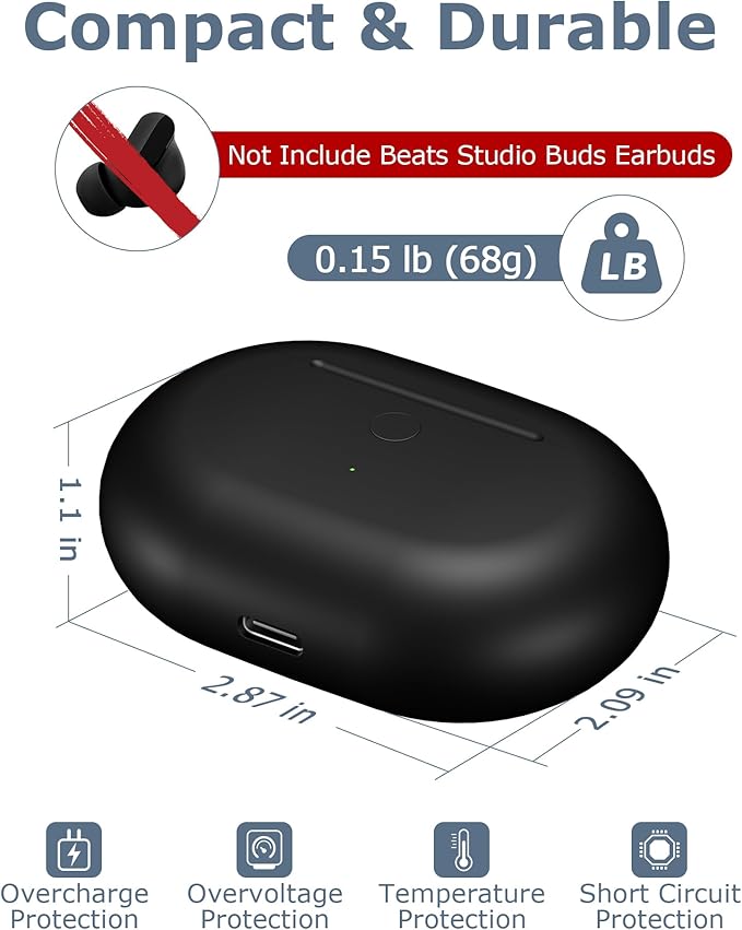 Charging Case Replacement for Studio Buds & Studio Buds+: Earbuds Charger Case with Bluetooth Sync Button, 660mAh Battery & USB-C Cable