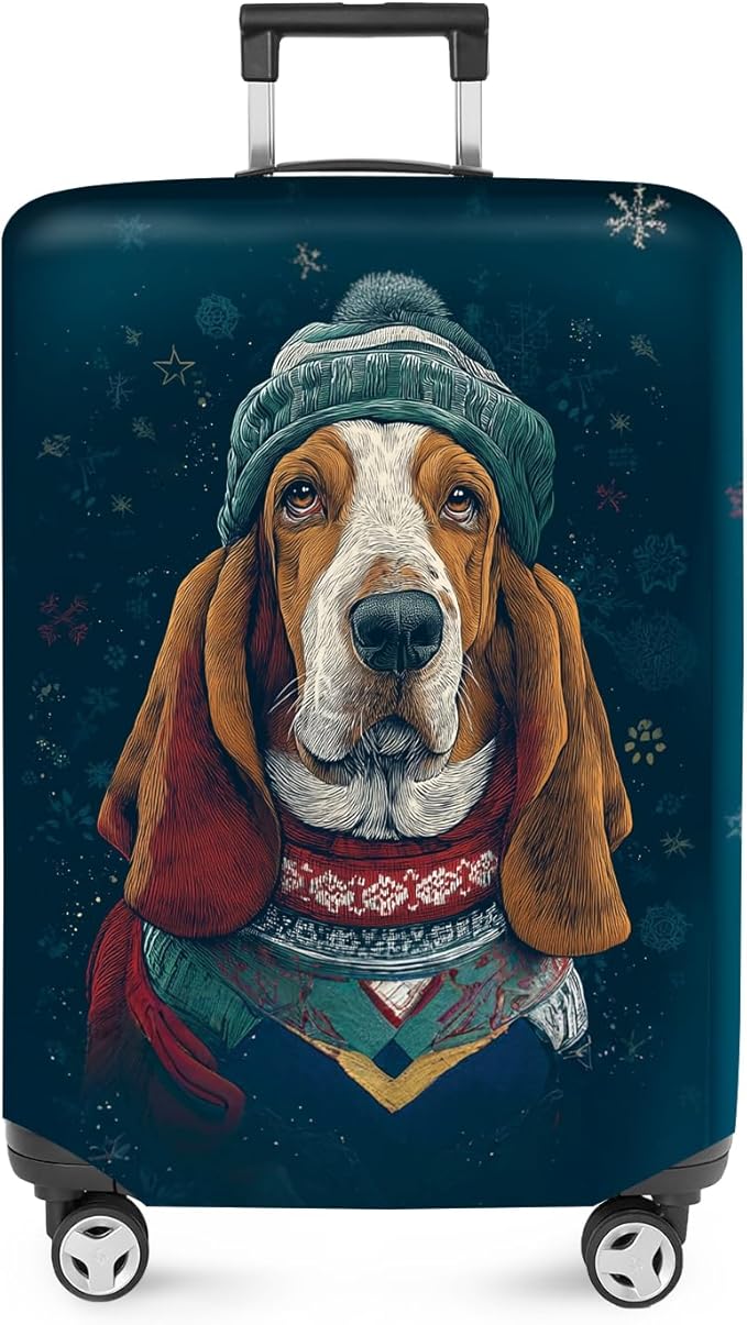 FOREVER QUEEN Basset Hound Luggage Cover Suitcase Protector Suitcase Cover Anti-Scratch,Stretchable Bag Cover Washable Durable Polyester