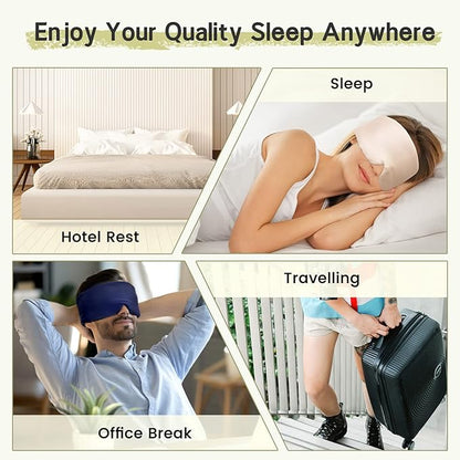 100% Handmade Bamboo Sleeping Eye Mask for Women for Men,Night Masks,Organic Sleep Mask,Blockout Eye Mask for Sleeping,Large Size Adjustable (Navy Blue)