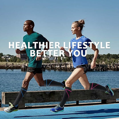 fenglaoda Compression Socks Women Men 6 Pairs, Knee High Best Support Circulation Socks for Running, Travel, Flight, Nurse