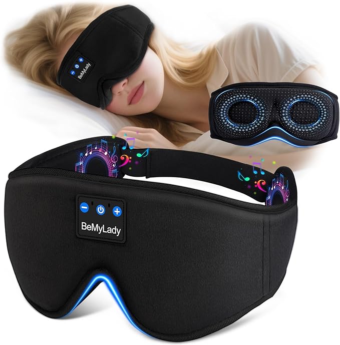 Sleep mask Headphones,100% Blackout 3D Zero Eye Pressure Bluetooth Sleep mask Breathable Eye mask with Bluetooth Headphones Sleep Headphones for Side Sleepers 14H Playtime&Bluetooth 5.4 Black