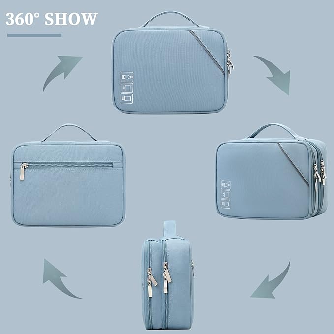 Lanola Electronic Accessories Case,Electronics Travel Organizer, Portable Double Layer Cable Storage Bag for Cord, Charger, Flash Drive, Phone, SD Card,Flash Drive,Adapter - Light Blue