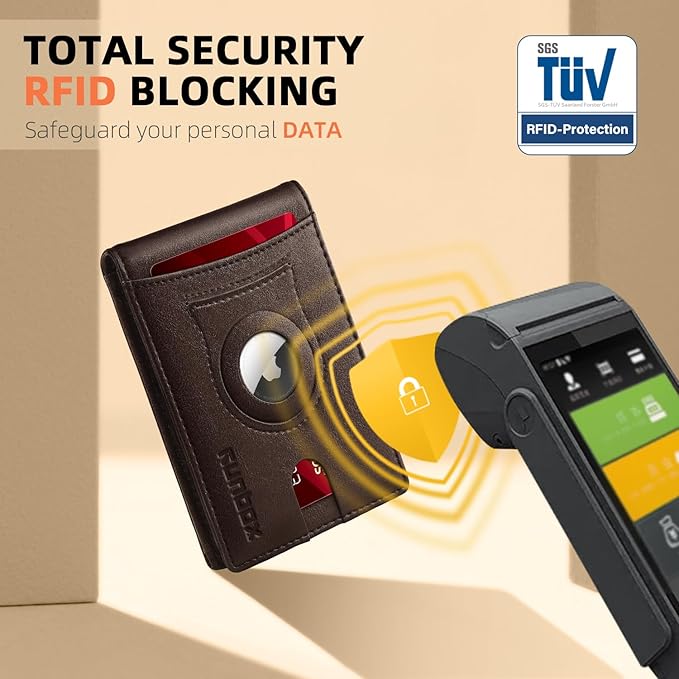 RUNBOX AirTag-Wallet-Mens-Slim-RFID Blocking Wallets Leather with Bill Compartment Air Tag Bifold Card Holder Wallet Gifts for Men Dad