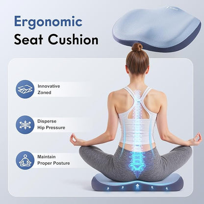 FLORICH Seat Cushion and Lumbar Support Pillow for Office Chair Car, Ergonomic Memory Foam Back Support for Office Gaming Chair Driving Seat Wheelchair, Relieves Neck, Back & Sciatica Pain – Blue
