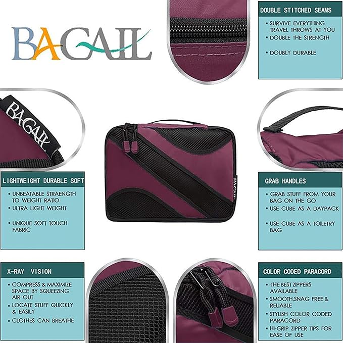 BAGAIL 6 Set Packing Cubes,Travel Luggage Packing Organizers