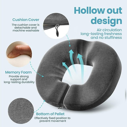 Benazcap Donut Pillow Seat Cushion, Donut Chair Cushions for Postpartum Pregnancy & Hemorrhoids, Sciatica & Hip & Coccyx Pain Relief-Grey