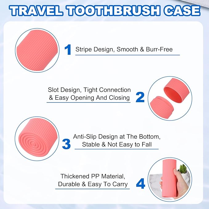 uxcell 2Pcs Travel Toothbrush Case, 7.9x2.4x2.4 Portable Travel Toothbrush Holder with Stripe, Plastic Toothpaste Container for Bathroom, Gym, Business Trip, Camping, Pink