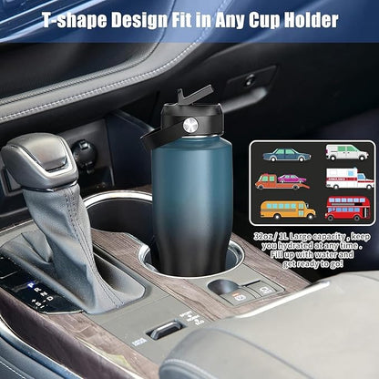 HYDROWION 40 oz Insulated Water Bottle with Straw fit in Car Cup Holder(Cold 48 hrs, Hot 24 hrs) Drinking Bottle with Straw Lid, Spout Lid and Flex Cap Leakproof Travel Thermo Mug，Marbling