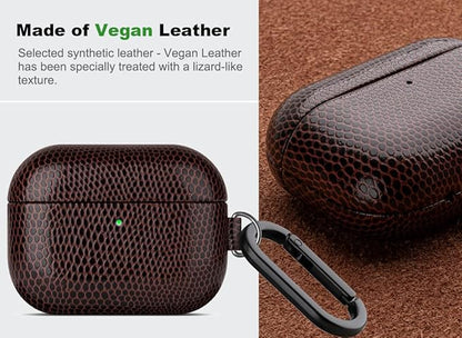 Handmade Case - for AirPods Pro 3 Case Cover with Keychain - Selected Vegan Leather, Lizard Skin Texture, Drop Protection Hard Shell Cover for AirPods Pro 3rd Generation Earbuds - Coffee