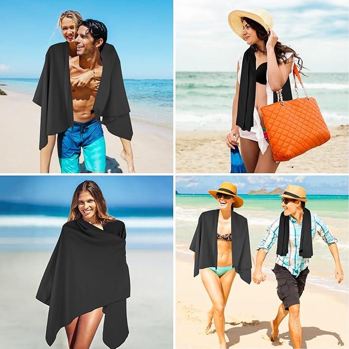 Camping Towel L Size Microfiber Quick Dry Lightweight Travel Body Swimming Pool Beach Towels (Black, 1 Pack L)