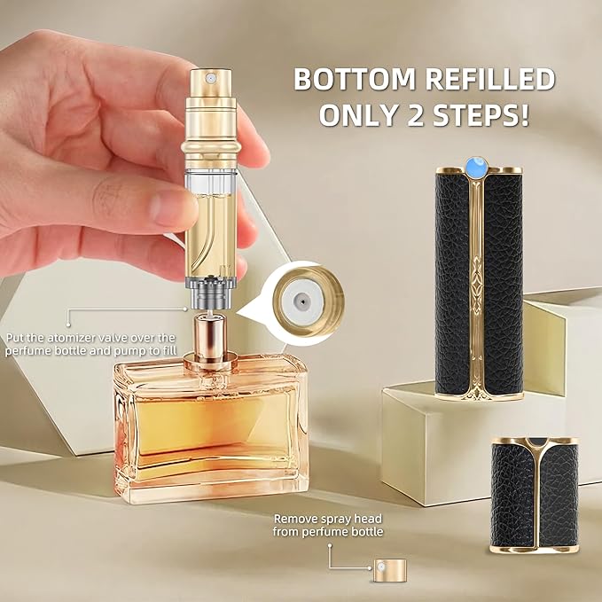 CF01WHG Leather Perfume Bottle 10ml – Bottom-Fill Refillable Dispenser, Leak-Proof & Portable for Men & Women, Ideal for Travel, Gifting & Daily Use (CF01WHG)
