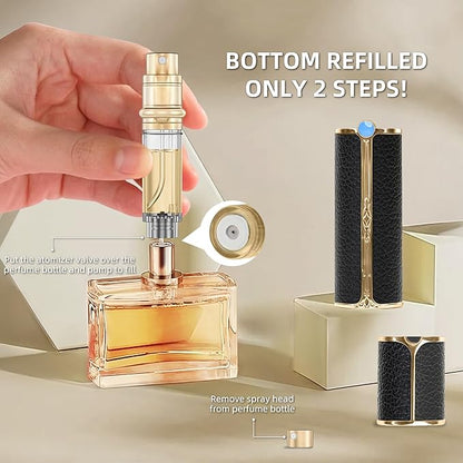 CF01BKG Leather Perfume Bottle 10ml – Bottom-Fill Refillable Dispenser, Leak-Proof & Portable for Men & Women, Ideal for Travel, Gifting & Daily Use (CF01BKG)