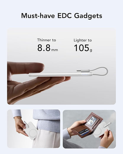 VEEKTOMX Power Bank 5000mAh with Cable Fast Charging, Magnetic Portable Battery Pack for iPhone, White