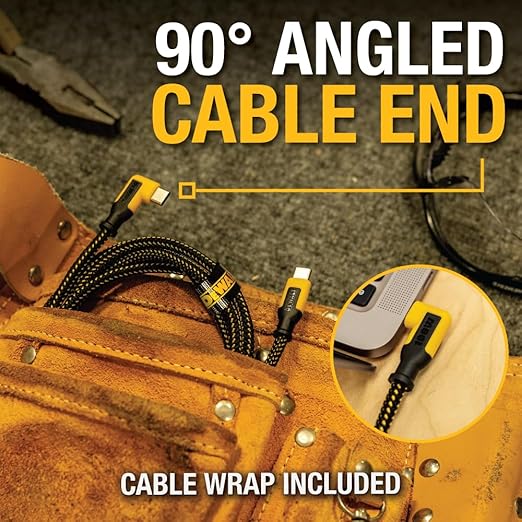 DEWALT 90-Degree Angled 100W USB C Cable, Heavy Duty Jobsite 100 Watt USB C Cable, High Speed Type-C to Type-C, PD USBC Fast Charging Cord for iPhone 17/16/15 Plus Pro Max MacBook iPad Samsung, 4 ft