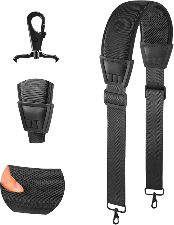 67" Universal Shoulder Strap, Mesh Thick Padded Bag Strap with Double Adjustable Buckles and Metal Hooks, Ideal for Briefcases, Computer Satchels, Crossbody Bags, Luggage(Breathable)