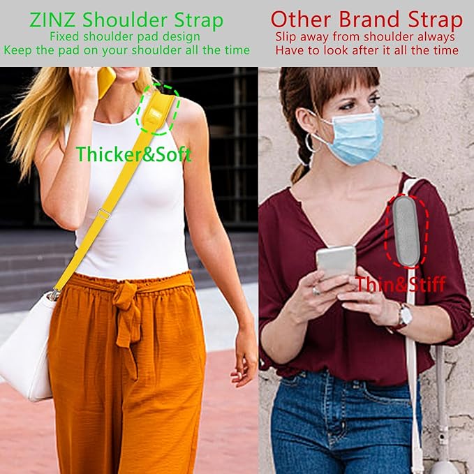 ZINZ 79 inch Shoulder Strap, Extra-Thick Fixed Cushion Pad and Dual Clasps Universal Replacement Strap with Metal Swivel Hooks for Laptop Bags, Luggage Bags, Camera, Crossbody (200cm,Yellow)