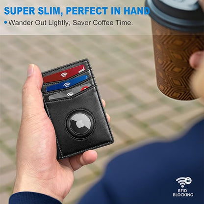 Airtag Slim Leather Wallet for Men - 12-Card Capacity, Magnetic Closure, Money Clip & Simplified Bill Compartment, RFID Blocking (4.3" x 3.0") | Gift Boxed