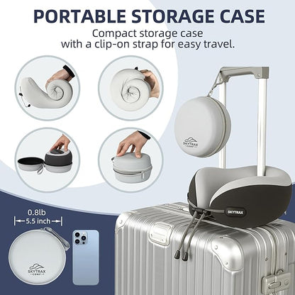 SKYTRAX COMF® Premium Ergonomic Memory Foam Travel Neck Pillow, Washable Cooling Ice Silk Cover, Firm Neck Support for Airplane Long Flights & Pain Relief, with Portable Carry Case (Grey)