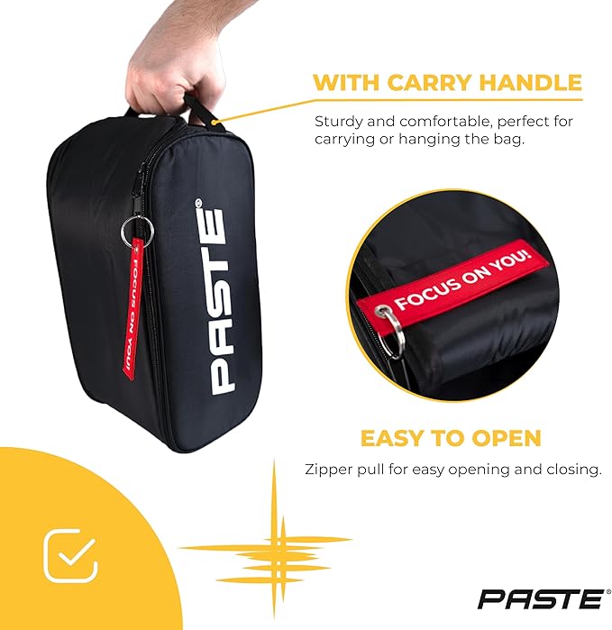 PASTE Shoe Bag Black - Waterproof Shoe Carrying Bag with Zipper for Men, Women - Ideal for Gym, Sneaker, Golf, Football, Soccer, Tennis, Bowling, Basketball, Dance Shoes - Organizer, Shoe Cover