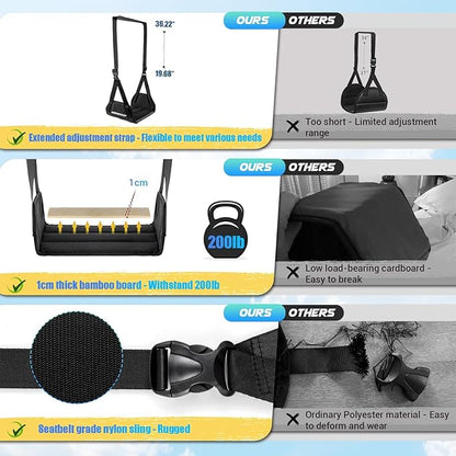 Airplane Foot Hammock, No Collapse Foot Rest for Plane Travel with Extended Adjustment Strap, Portable Desk Foot Hammock with Thickened Foam, Foot Sling Travel Essentials to Relax Your Feet(Black 2PC)