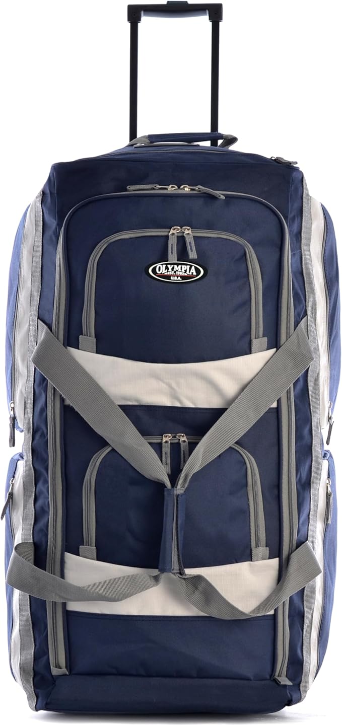 Olympia U.S.A. 33 inch Jumbo Size 8 Pockets Wheeled Rolling Duffel Bag Water Resistant Luggage Lightweight Travel Suitcase with Retractable Handle