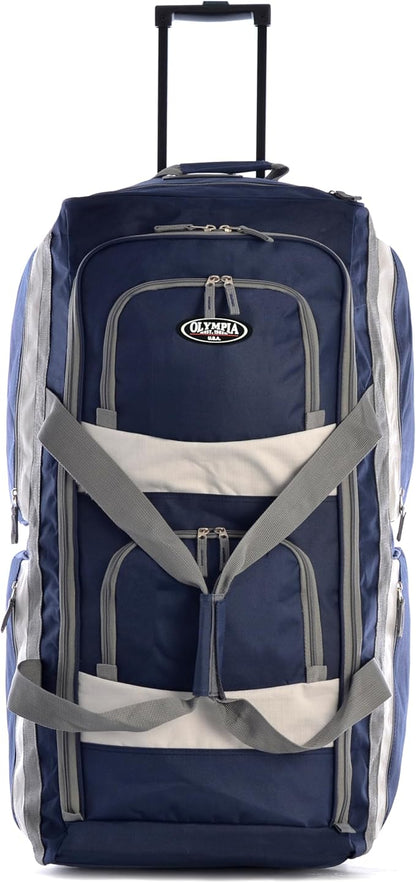 Olympia U.S.A. 33 inch Jumbo Size 8 Pockets Wheeled Rolling Duffel Bag Water Resistant Luggage Lightweight Travel Suitcase with Retractable Handle