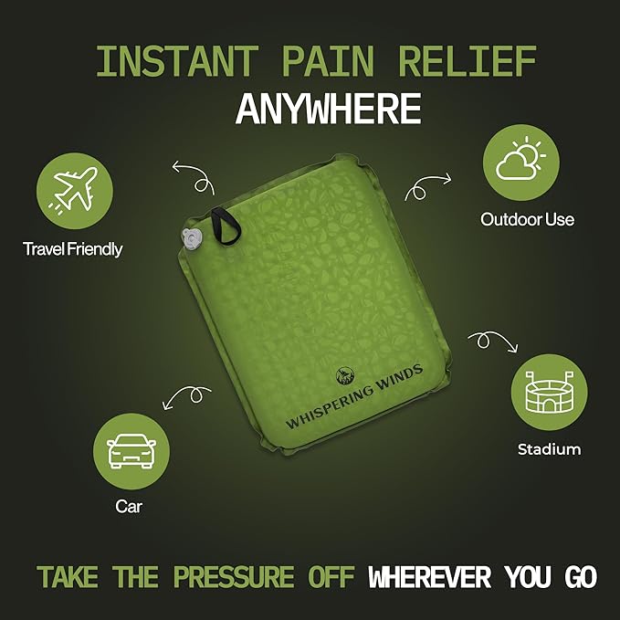 Whispering Winds Inflatable Seat Cushion - Comfortable Blow-up Foam Pad for Airplane, Travel, Stadium, Outdoors, Camping, Car & More