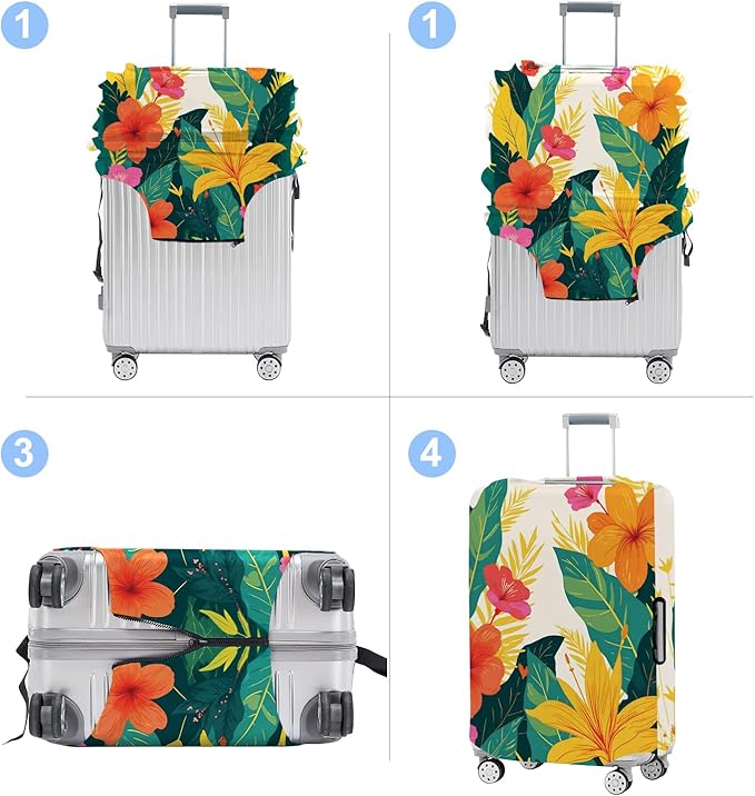 Luggage Cover Washable Suitcase Protector Anti-Scratch,Stretchable Fit for 20-34Inch Luggage Durable Travel Bag Cover with Zipper Closure (Flower, M(fits 24-26Inch suitcase))