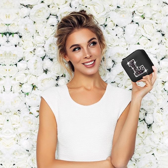 Travel Jewelry Case - Personalized Jewelry Box for Women,Small Jewelry Organizer Cute Jewelry Organizers and Storage Aesthetic,Travel Essentials Birthday Gifts for Girls Women | Black,L