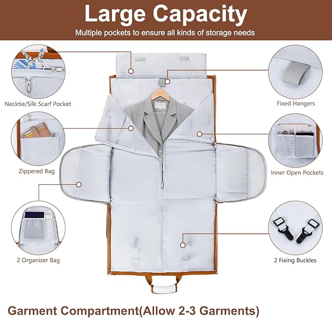 Garment Duffle Bag for Travel - Convertible Carry on Garments Duffel Bags Travel Bag for Women Men Large Weekender Bag with Shoes Compartment 3 in 1 Hanging Clothes Suit Dress Bag 3pcs Set