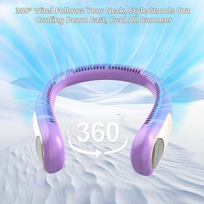 Portable Neck Fan,Personal Wearable Bladeless Fan,LED Display,4-Speeds,6000mAh USB Rechargeable,360° Strong Cooling Wind,Hands Free,Long Lasting,Birthday Gifts for Men Women Dad Mom (Purple)
