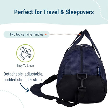 Wildkin Kids Overnighter Duffel Bag – Carry-On Size, Ideal for School & Sleepovers – Rip-Stop Blue