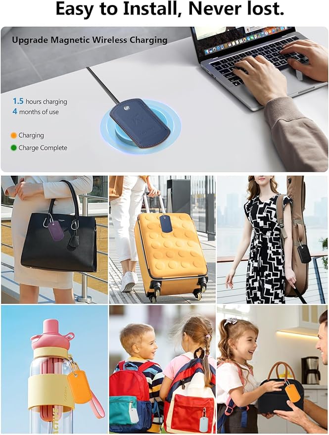 Luggage Tag with Tracker (iOS Only), Premium PU Leather Luggage Tags for Suitcase, Privacy Cover & ID Card Slot, Stainless Loop for Travel Bags, Backpack, Pet Carrier, Ideal Gadgets (Orange)