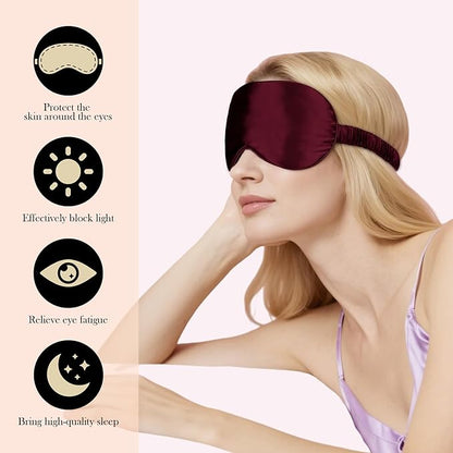 SilkDream 100% Mulberry Silk Sleep Mask Eye Mask for Sleeping 22 Momme Nature 6A Real Silk Gifts for Women&Men WineRed