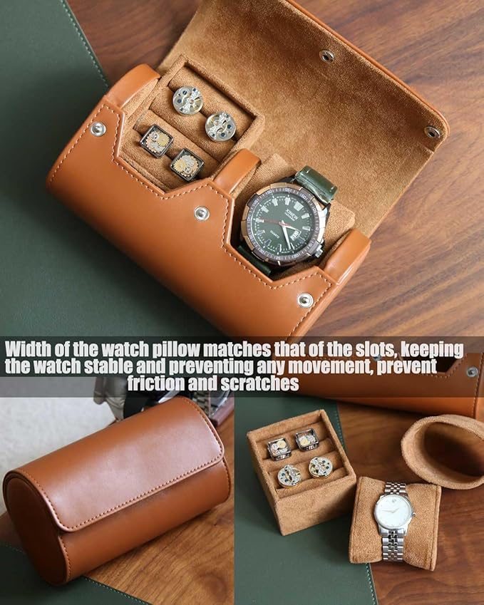 PU Leather Watch & Cufflink Travel Case Combo, Small Watch & Cufflink Ring Organizer, Portable Storage Box For Men Gift