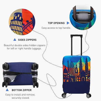Travel Luggage Cover Protector Washable Suitcase Cover Fits 27-30 Inch Luggage (L,Blue,Landmark)